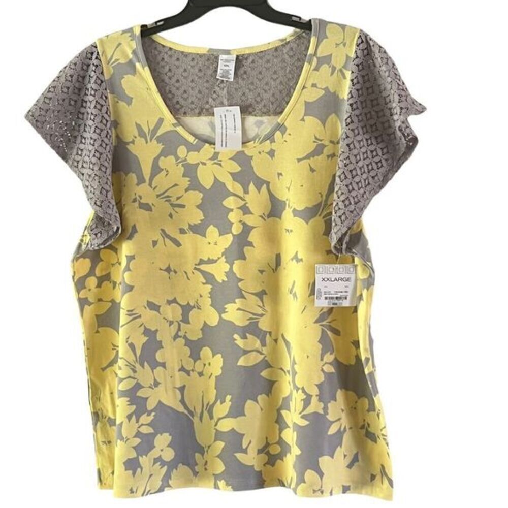 Liz Claiborne‎ Floral Lace Sleepwear Top Yellow Gray Comfortable Size XXL